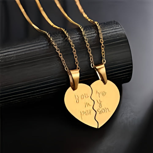DUO DE CADENITAS CORAZONES COMPARTIDOS CON FRASE (TE AMO)